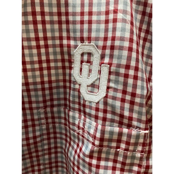 Drake Clothing Company Men's XL OU Logo Plaid Long Sleeve Fishing Shirt Red Gray - Picture 4 of 12
